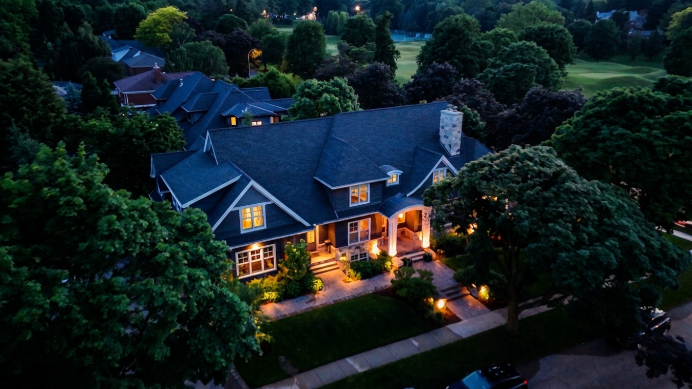 Huntley Crescent Project front elevation evening lighting